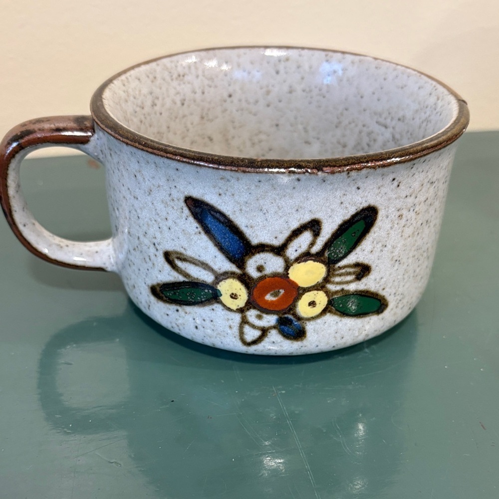 Vintage 1970s Otagiri Speckled Stoneware Floral Soup Mug